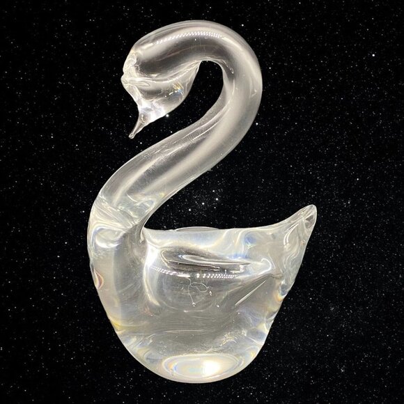 Vintage Art Glass Crystal Clear Swan Paperweight Figurine 4”T 3”W - Picture 1 of 9